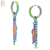 ES50 - 316L Stainless Steel Dangling Feather with Chain Design Huggies Clip On image 2