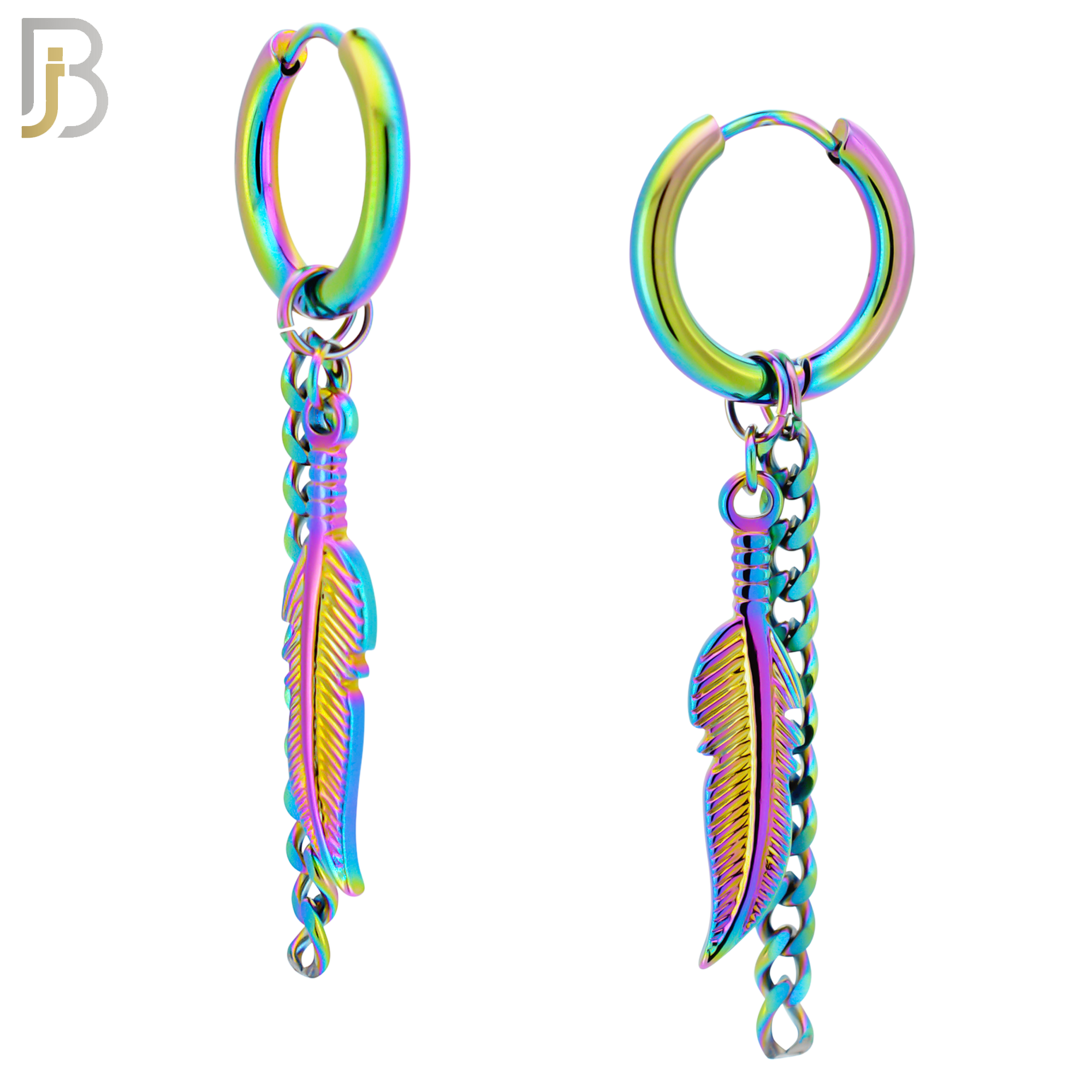 ES50 - 316L Stainless Steel Dangling Feather with Chain Design Huggies Clip On image 2