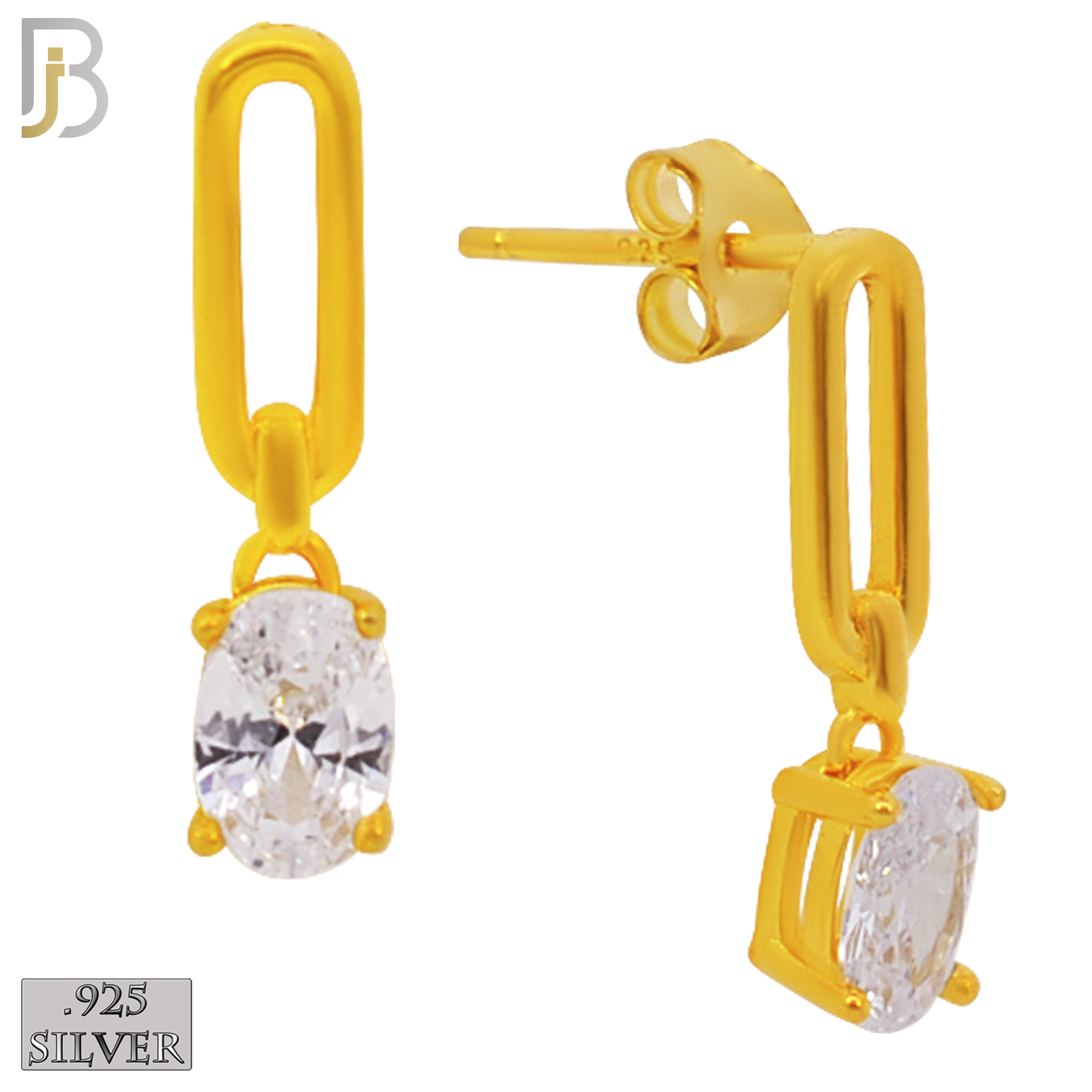 925-ES273- .925 Sterling Silver Oval Top with Dangling Prong Oval Zircon Design Earrings Stud image 2