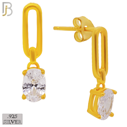 925-ES273- .925 Sterling Silver Oval Top with Dangling Prong Oval Zircon Design Earrings Stud image 2