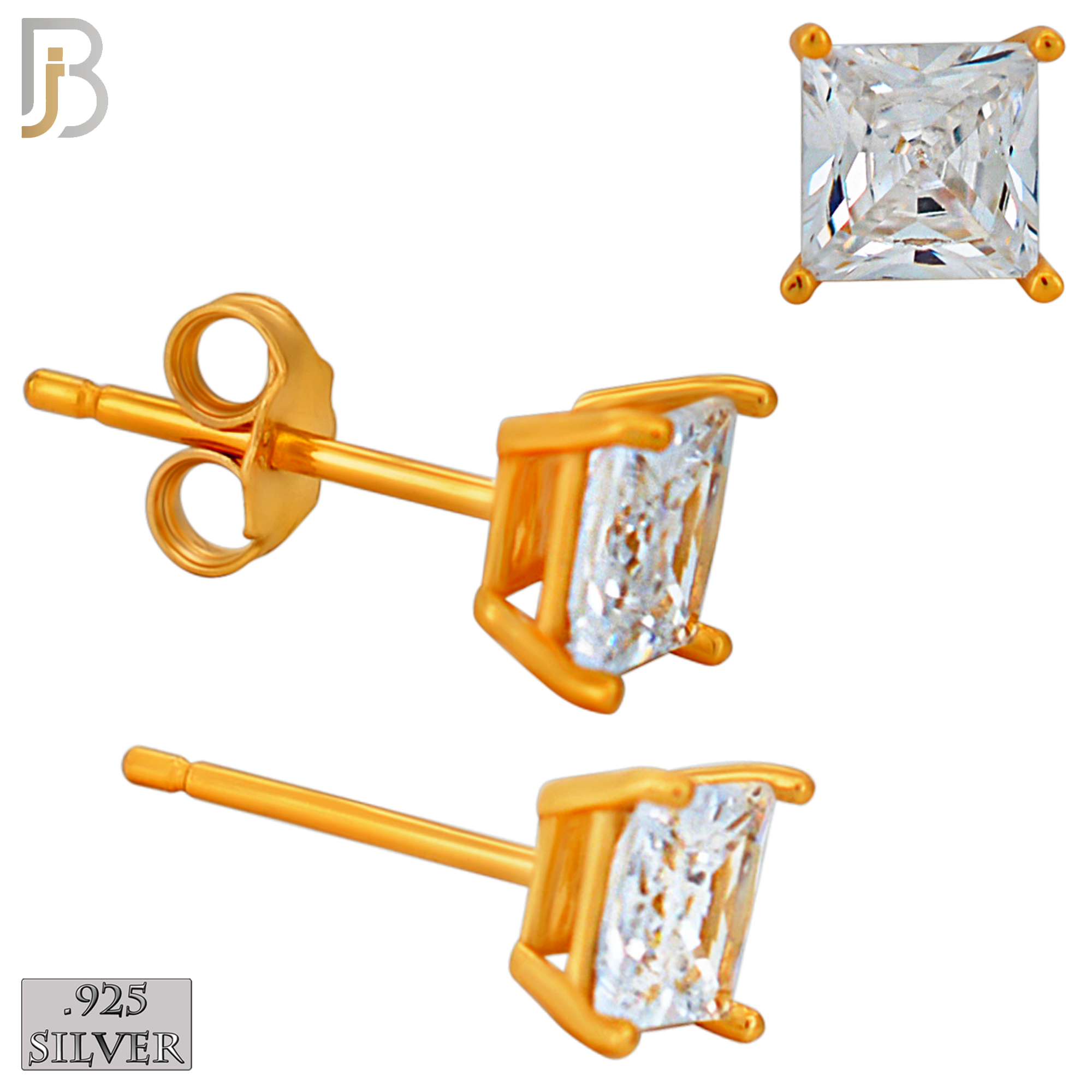 925-ES72-RC - .925 Sterling Silver Rose Gold Plated Earring Stud Casting Square Princess Cut Prong Setting Clear Zircon image 4