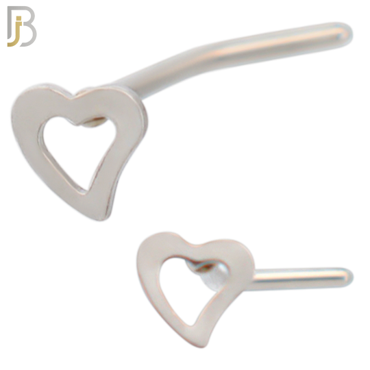 NR40L -   316L Surgical Steel Nose L Shape Plain Curved Hollow Heart Design (PACK OF 6) image 0