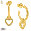 925-ES266 - .925 Sterling Silver Half Hoops with Dangling Hollow Heart with Zircon Design Earrings Stud image 2