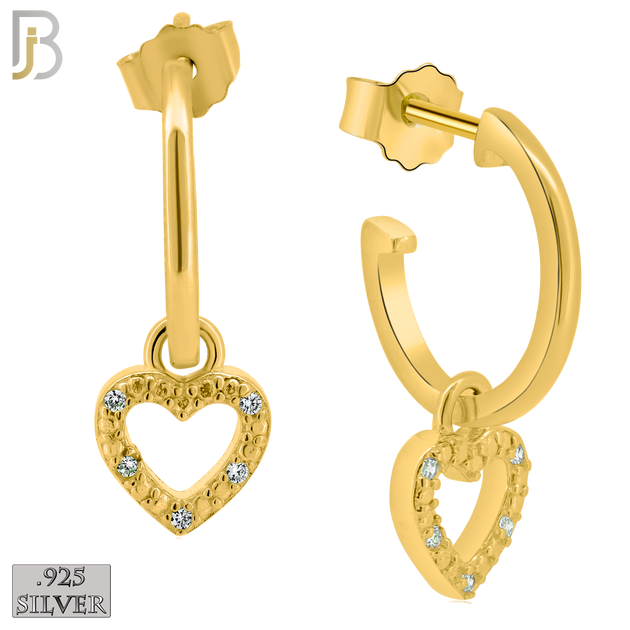 925-ES266 - .925 Sterling Silver Half Hoops with Dangling Hollow Heart with Zircon Design Earrings Stud image 2
