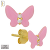925-ES475 - 925 Sterling Silver Enamel Coated Butterfly Push Back Stud Earring image 1