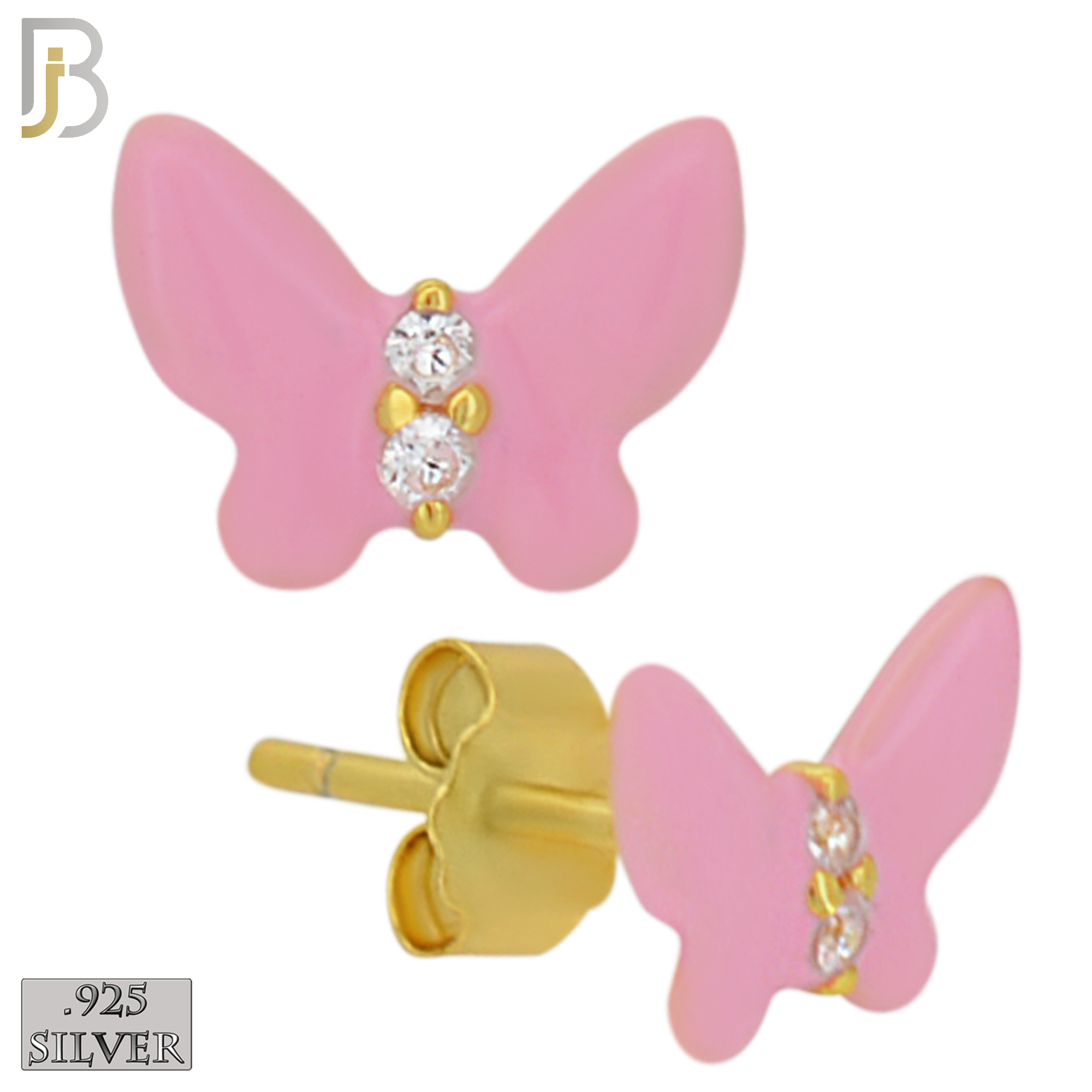 925-ES475 - 925 Sterling Silver Enamel Coated Butterfly Push Back Stud Earring image 1