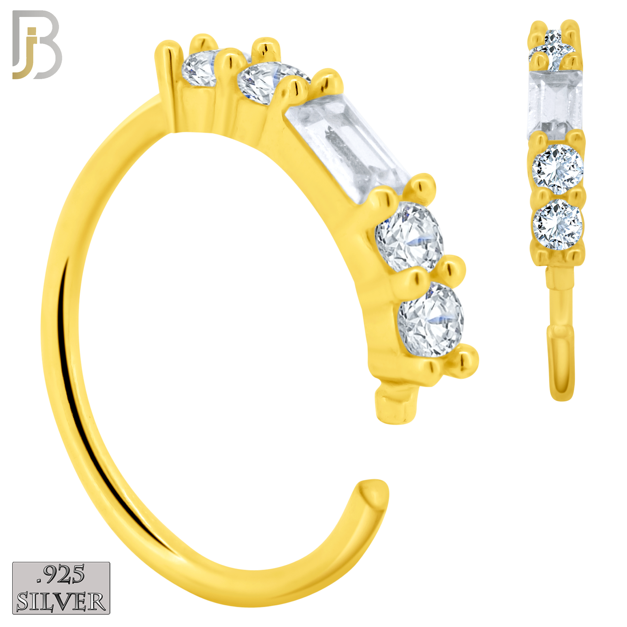 925-CT74 - 925 Sterling Silver Baguette Shaped Cubic Zircon and Round Side Stones (Pack of 6) image 1