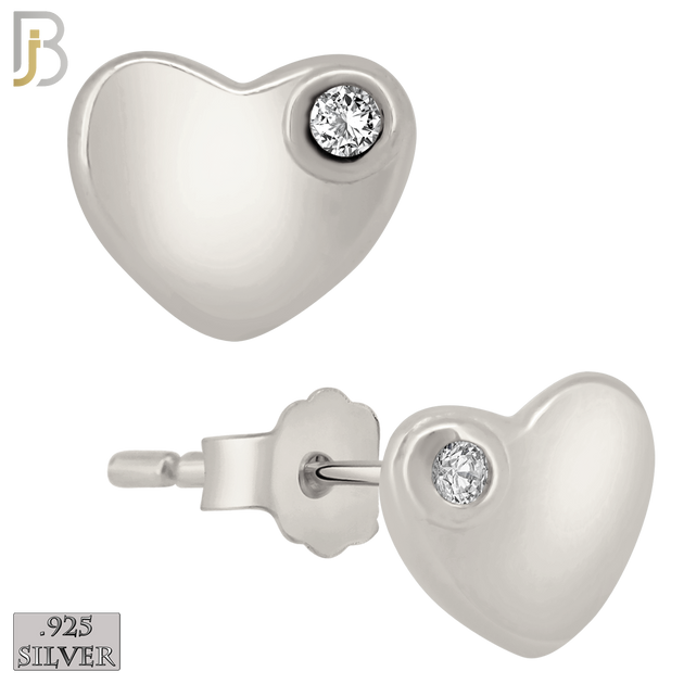925-ES211 - Push Back - .925 Sterling Silver Plain Heart Shaped Earring Stud with Single Clear Zircon image 1