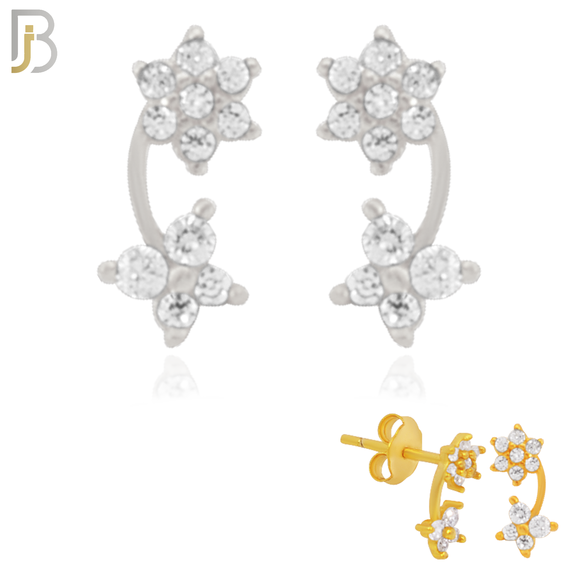 925-ES185 – .925 Sterling Silver 6 Petal Flower and Butterfly with Zircon image 0