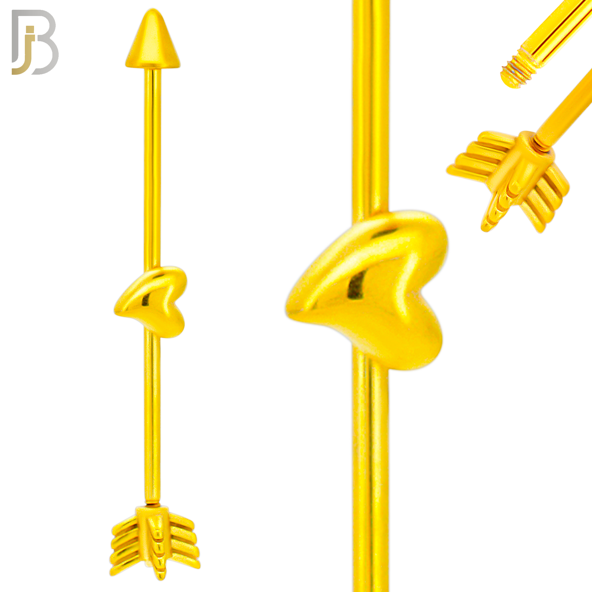 BB43 - 316L Surgical Steel Screw Arrow with Heart in the Middle Design Barbell Industrial  (PACK OF 4) image 2