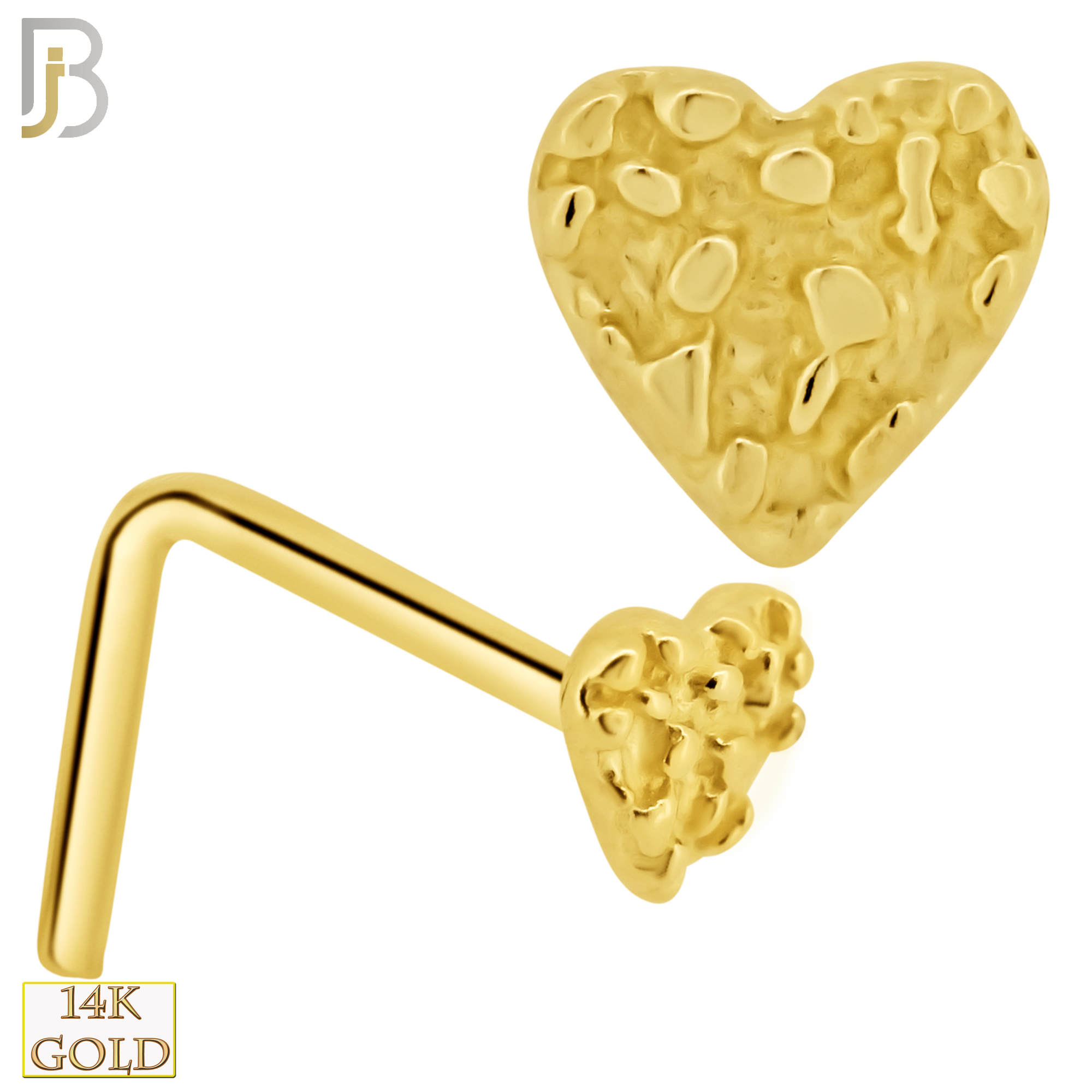 14-NR22L - 14k Solid Gold L-Shape Heart  Nuggets Design image 0