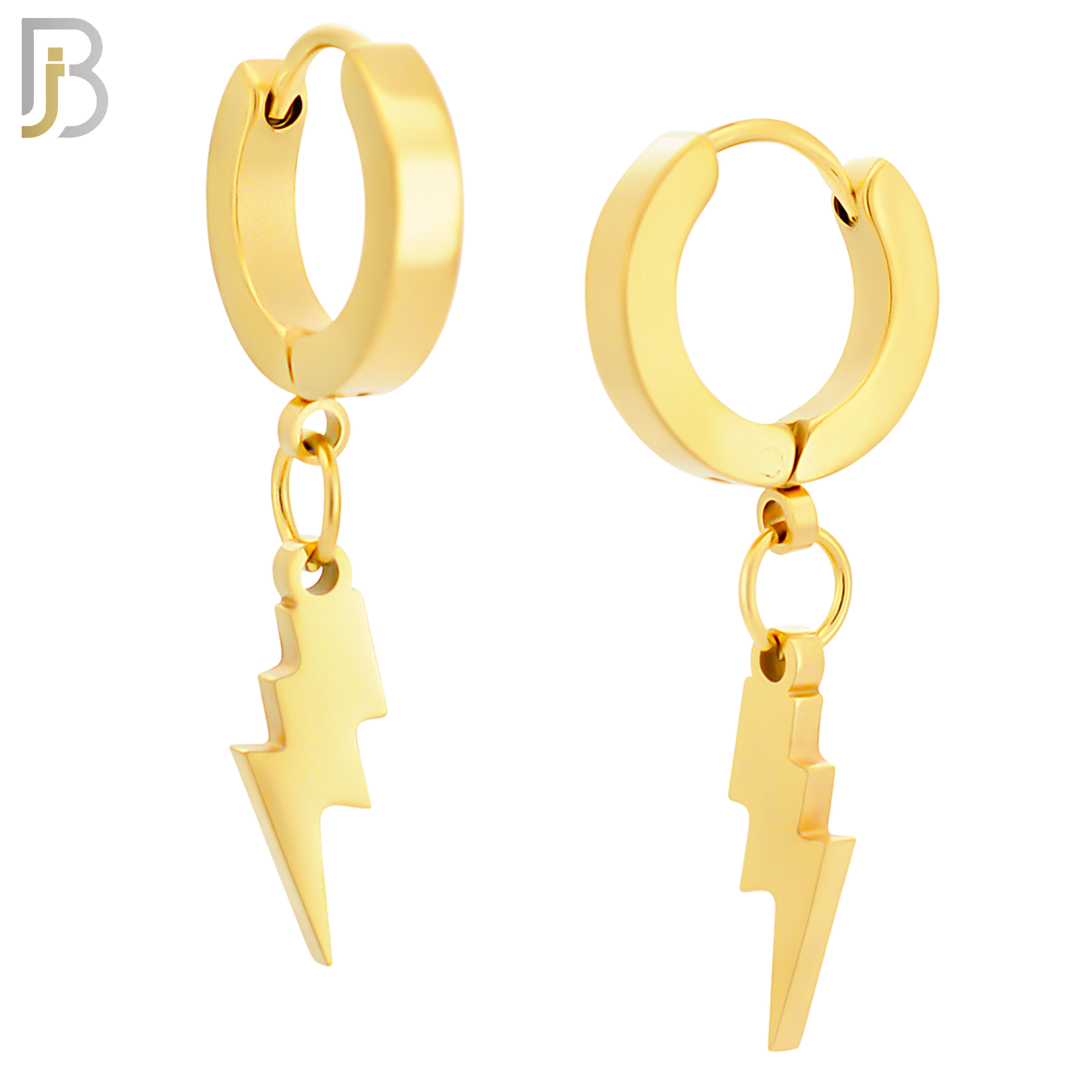 ES133 - Stainless Steel Huggies Hoops Earrings with Dangle Lightning Bolt image 3