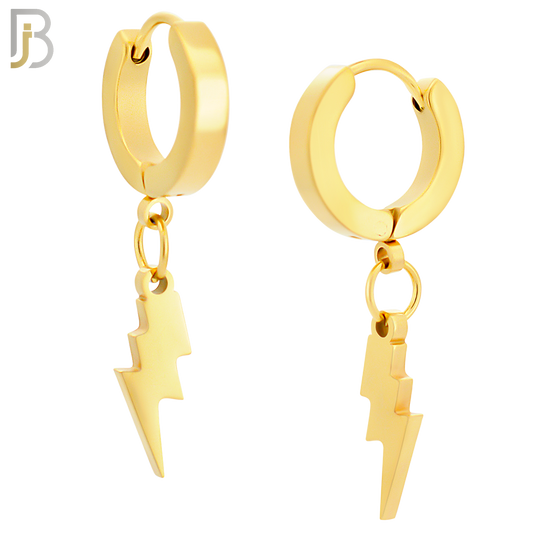 ES133 - Stainless Steel Huggies Hoops Earrings with Dangle Lightning Bolt image 3