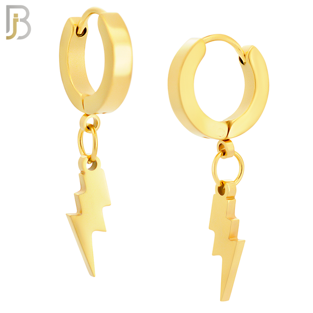 ES133 - Stainless Steel Huggies Hoops Earrings with Dangle Lightning Bolt image 3