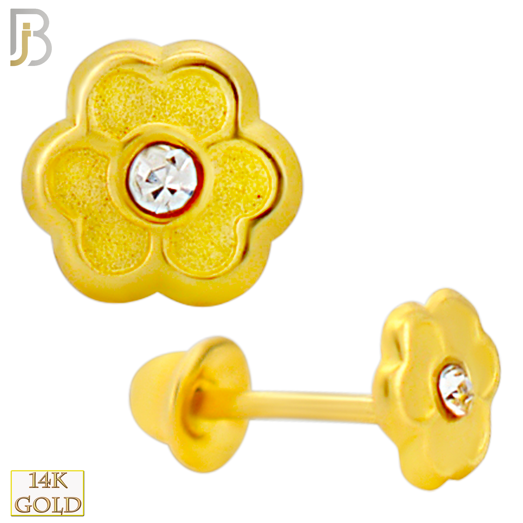 14-ES48 - 14k Yellow Gold Screw Back 4mm Flower Stud Earring with Center CZ stone image 0
