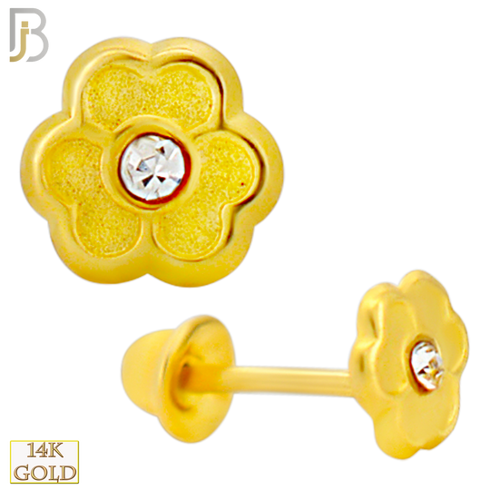 14-ES48 - 14k Yellow Gold Screw Back 4mm Flower Stud Earring with Center CZ stone image 0