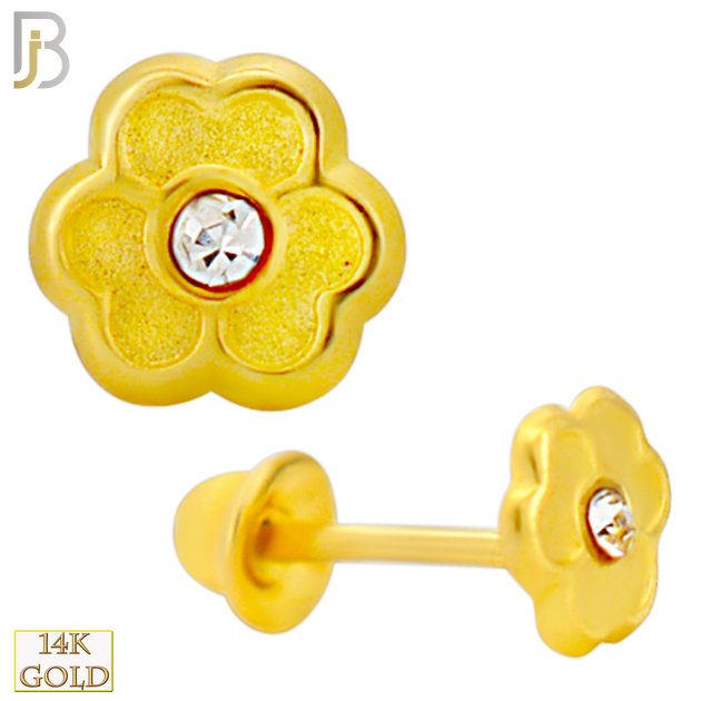 14-ES48 - 14k Yellow Gold Screw Back 4mm Flower Stud Earring with Center CZ stone image 0
