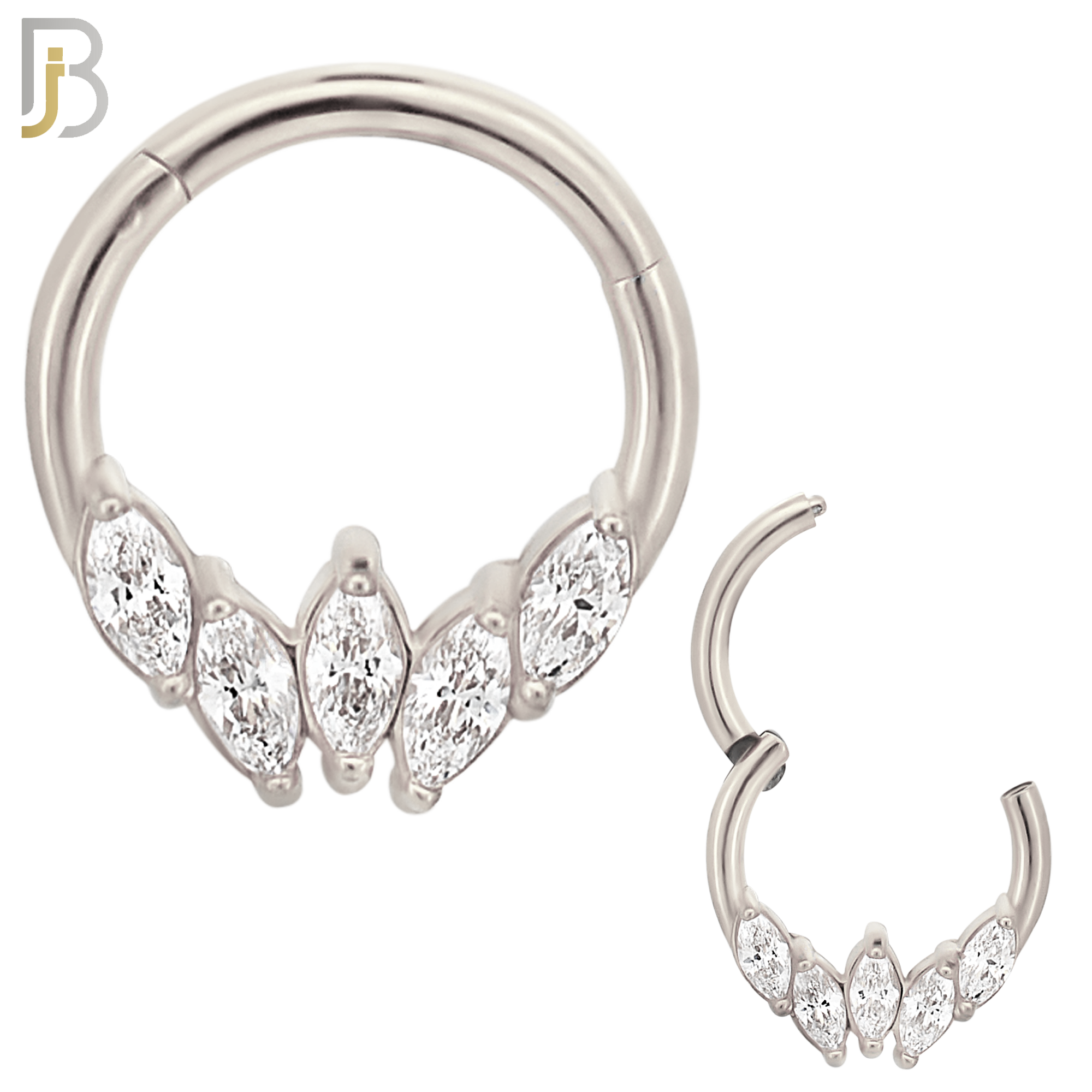 CT120 - 316 Surgical Steel 5 Marquise Zircon Hinged Hoop (Pack of 6) image 1