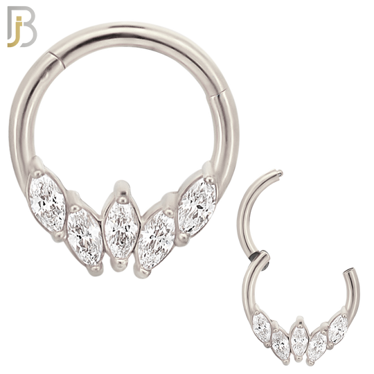 CT120 - 316 Surgical Steel 5 Marquise Zircon Hinged Hoop (Pack of 6) image 1