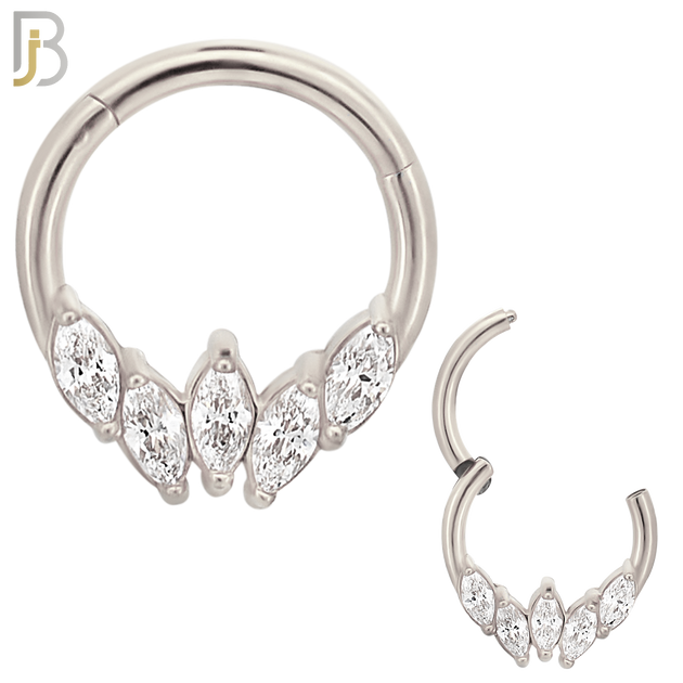CT120 - 316 Surgical Steel 5 Marquise Zircon Hinged Hoop (Pack of 6) image 1