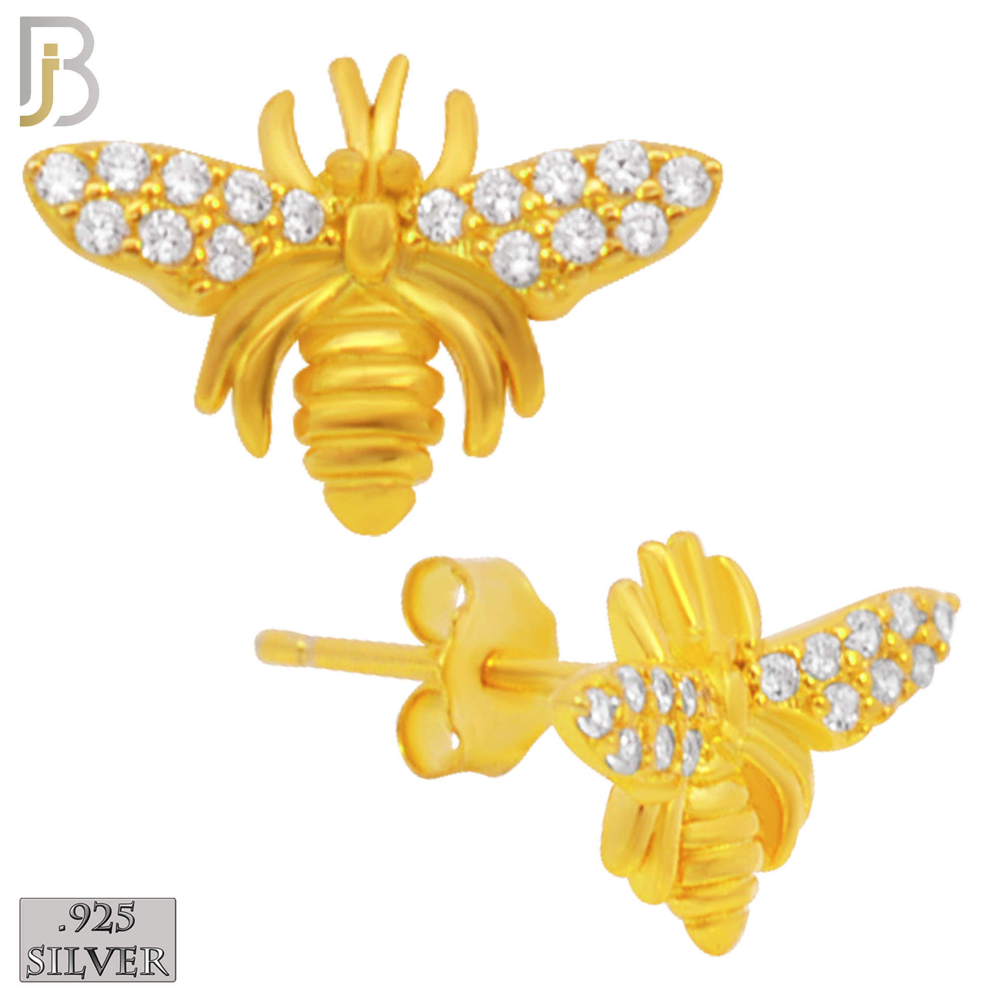 925-ES221 – .925 Sterling Silver Bee Design Earring Stud with Zircon image 2