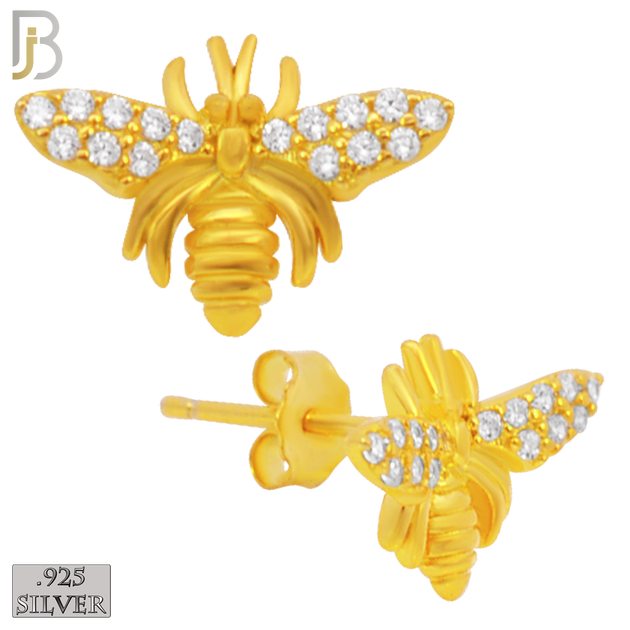 925-ES221 – .925 Sterling Silver Bee Design Earring Stud with Zircon image 2