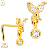 14-NR111L- 14k Gold Butterfly with Dangling CZ in Bezel Setting L-Shape image 0