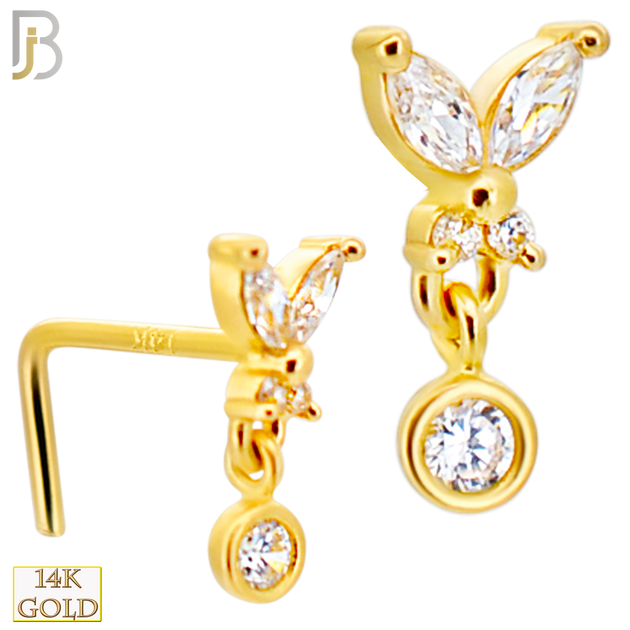 14-NR111L- 14k Gold Butterfly with Dangling CZ in Bezel Setting L-Shape image 0