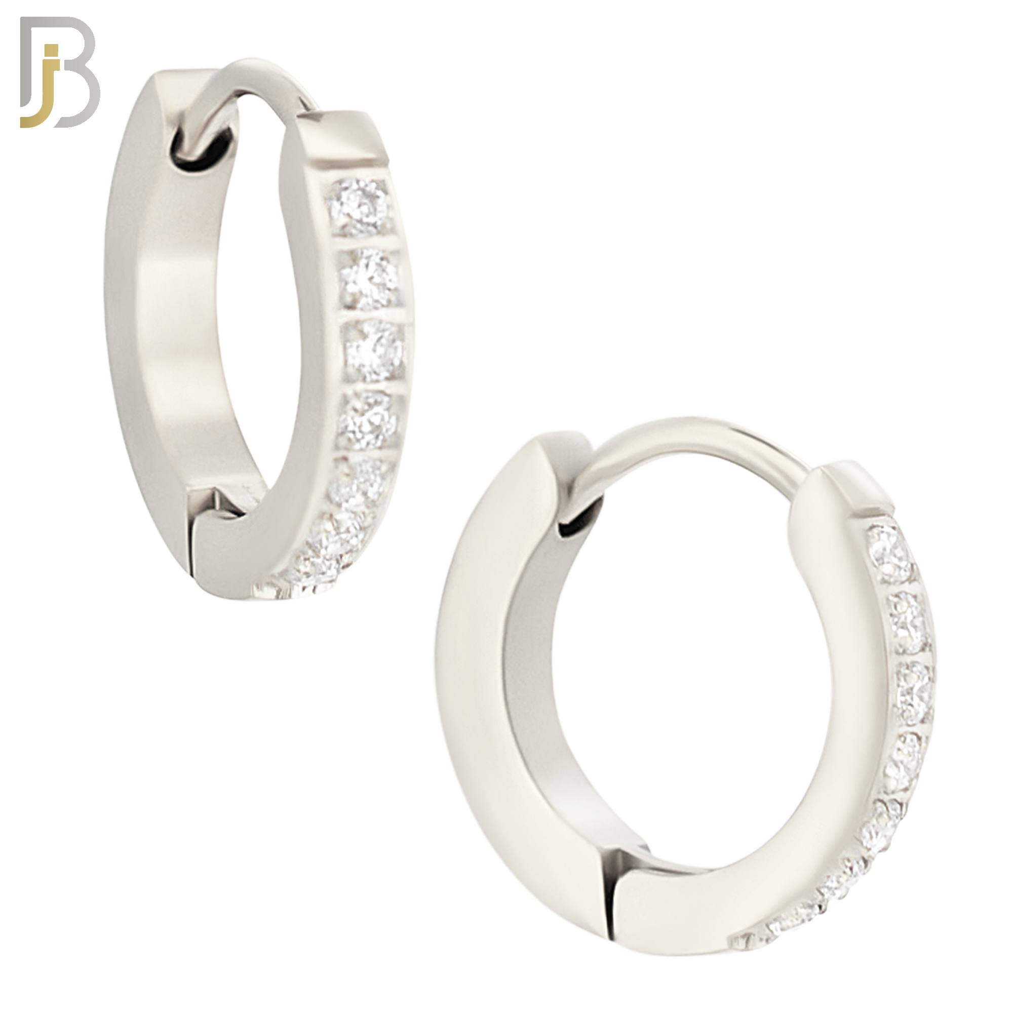 ES357 - 316L Stainless Steel Huggies Earring with 7 Round Cubic Zirconia image 1