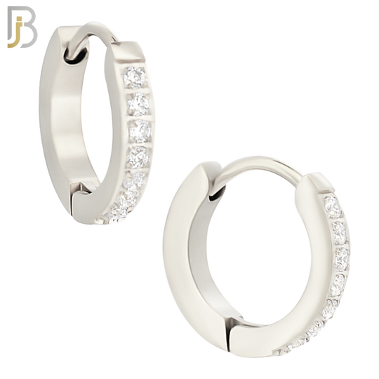 ES357 - 316L Stainless Steel Huggies Earring with 7 Round Cubic Zirconia image 1