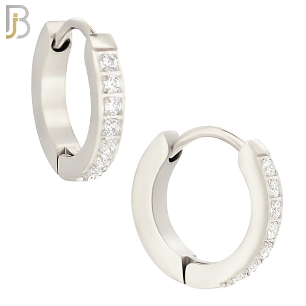 ES357 - 316L Stainless Steel Huggies Earring with 7 Round Cubic Zirconia image 1