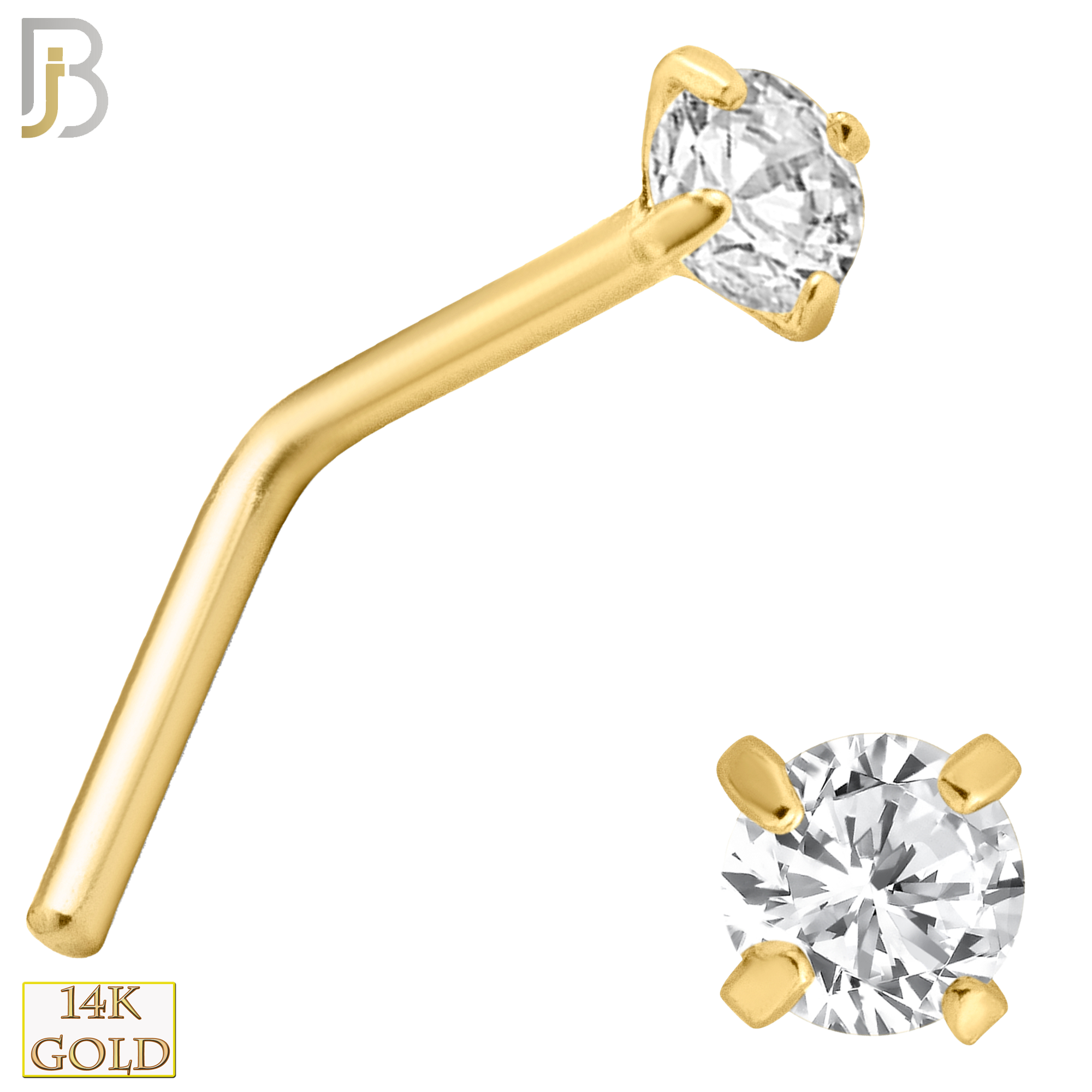 14-NR10CY-20 - 20g Thickness 14k Solid Yellow Gold Prong Setting  Round Cubic Zircona L-Shape image 3