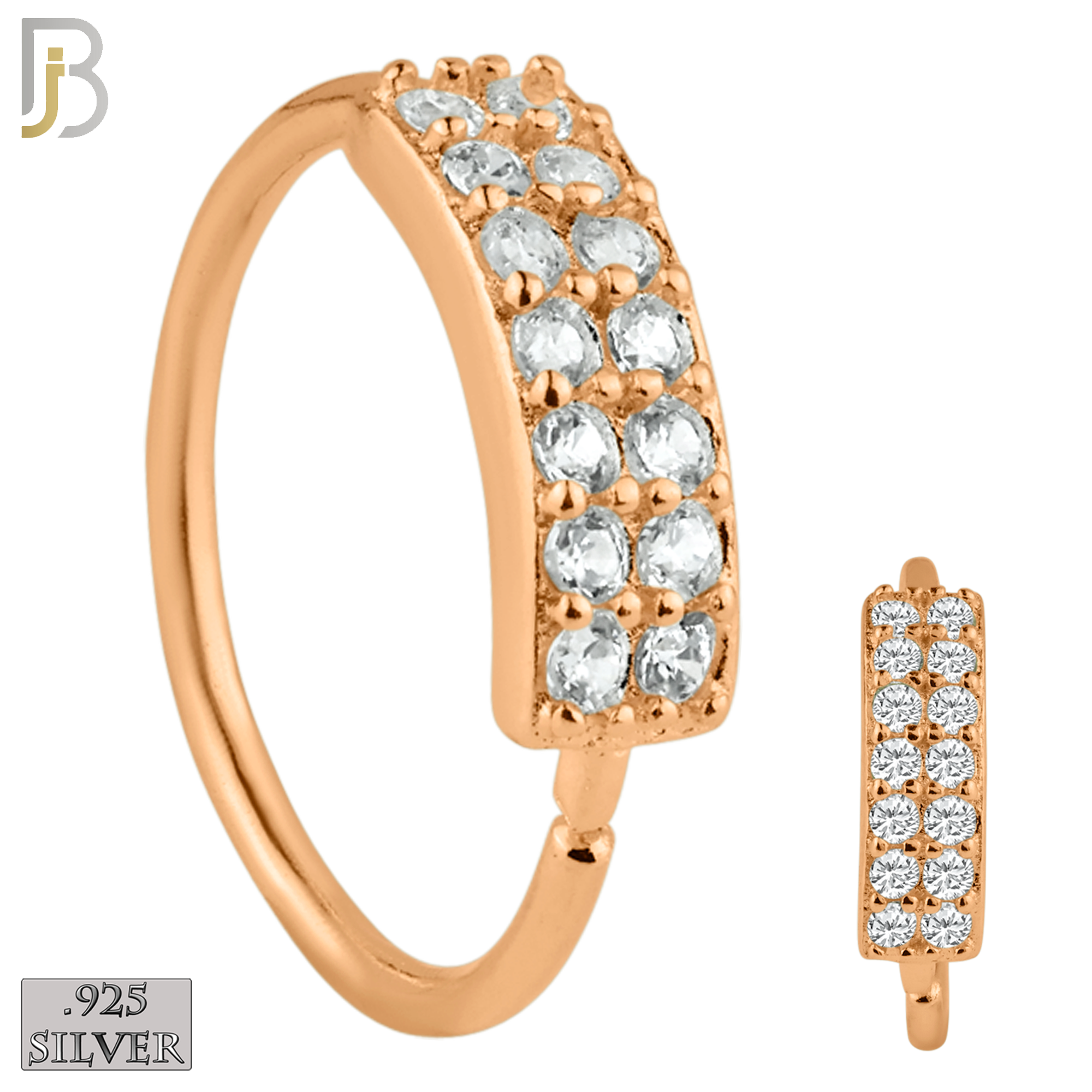 925-CT24 - 925 Sterling Silver 22g Thickness Double Layer CZ Prong Set Hoops Piercing (PACK OF 6) image 8