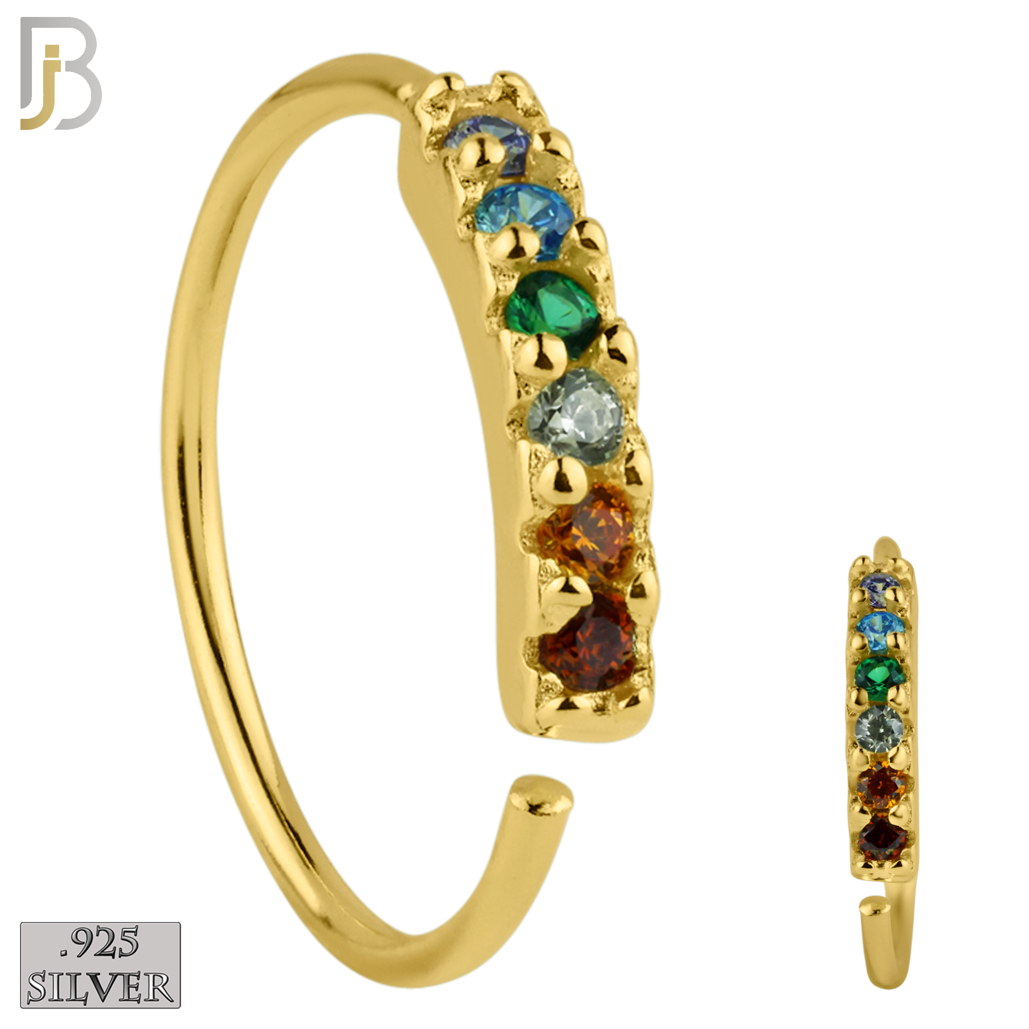 925-CT12 - 925 Sterling Silver wide 22g Thickness 6 Zircon Prong Setting Hoops Piercing (PACK OF 6) image 4