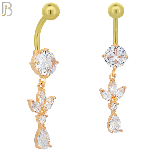 N055 - 316L Stainless Steel Dangling Flower with Teardrop Design Belly Ring with 5mm Screw Ball Top image 2