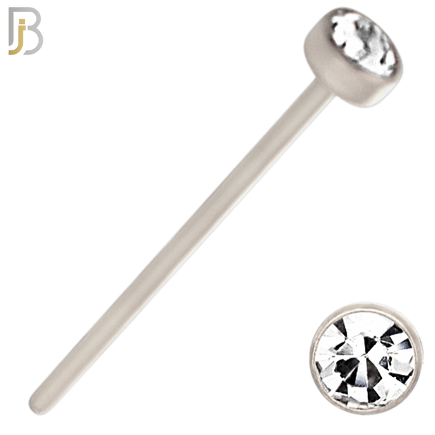 NR05S - 316L Surgical Steel  Nose Stud  Bezel Set Zircon Round Nose Ring image 4