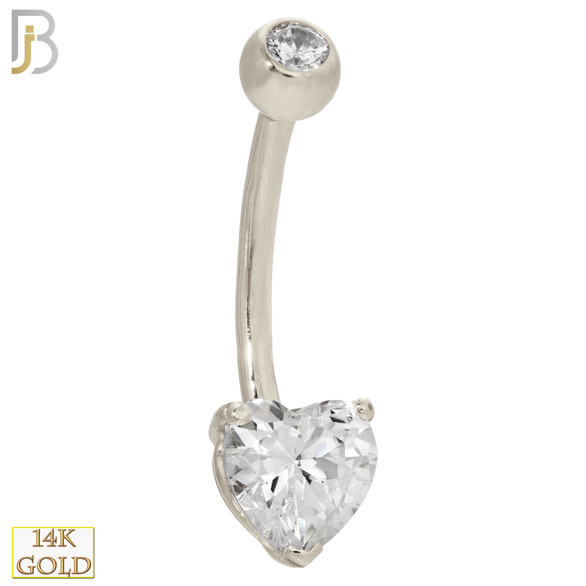 14-NB03 - 14k Solid Gold Banana Belly Ring Heart Prong Setting Zircon image 3
