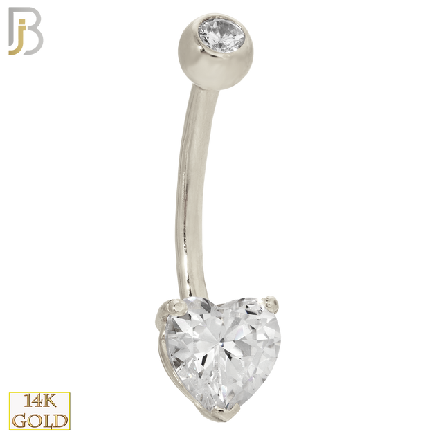 14-NB03 - 14k Solid Gold Banana Belly Ring Heart Prong Setting Zircon image 3