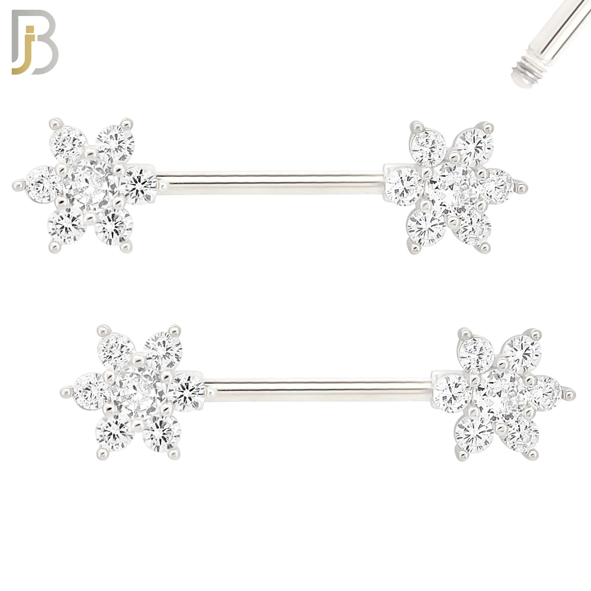 NP52 - 316L Surgical Steel Flower Design with Multi Zircon Nipple Rings Pair image 1