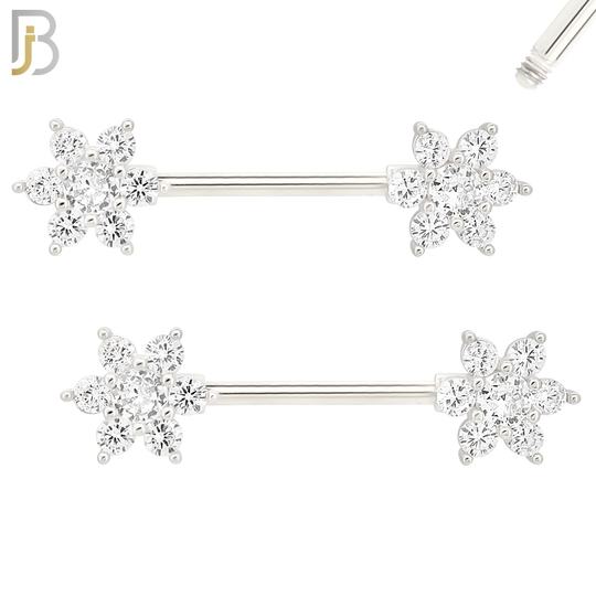 NP52 - 316L Surgical Steel Flower Design with Multi Zircon Nipple Rings Pair image 1