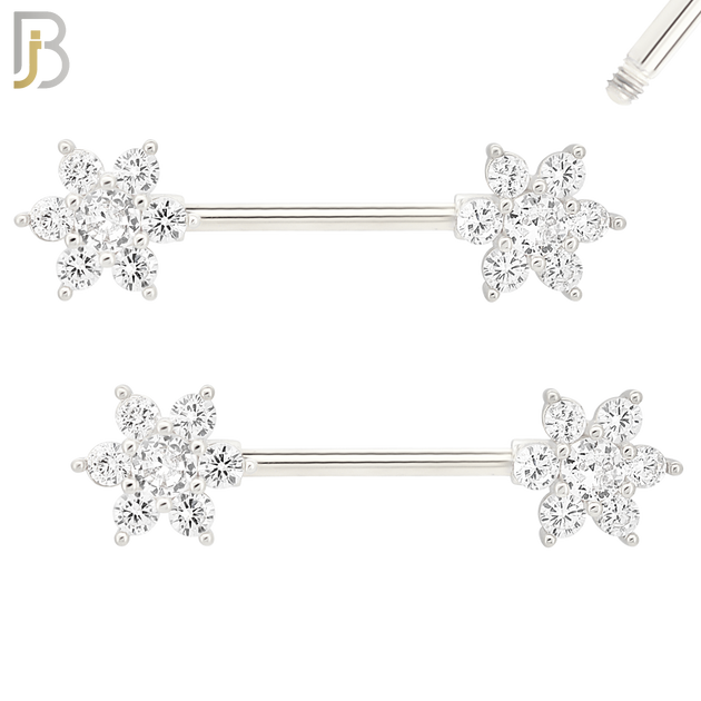 NP52 - 316L Surgical Steel Flower Design with Multi Zircon Nipple Rings Pair image 1