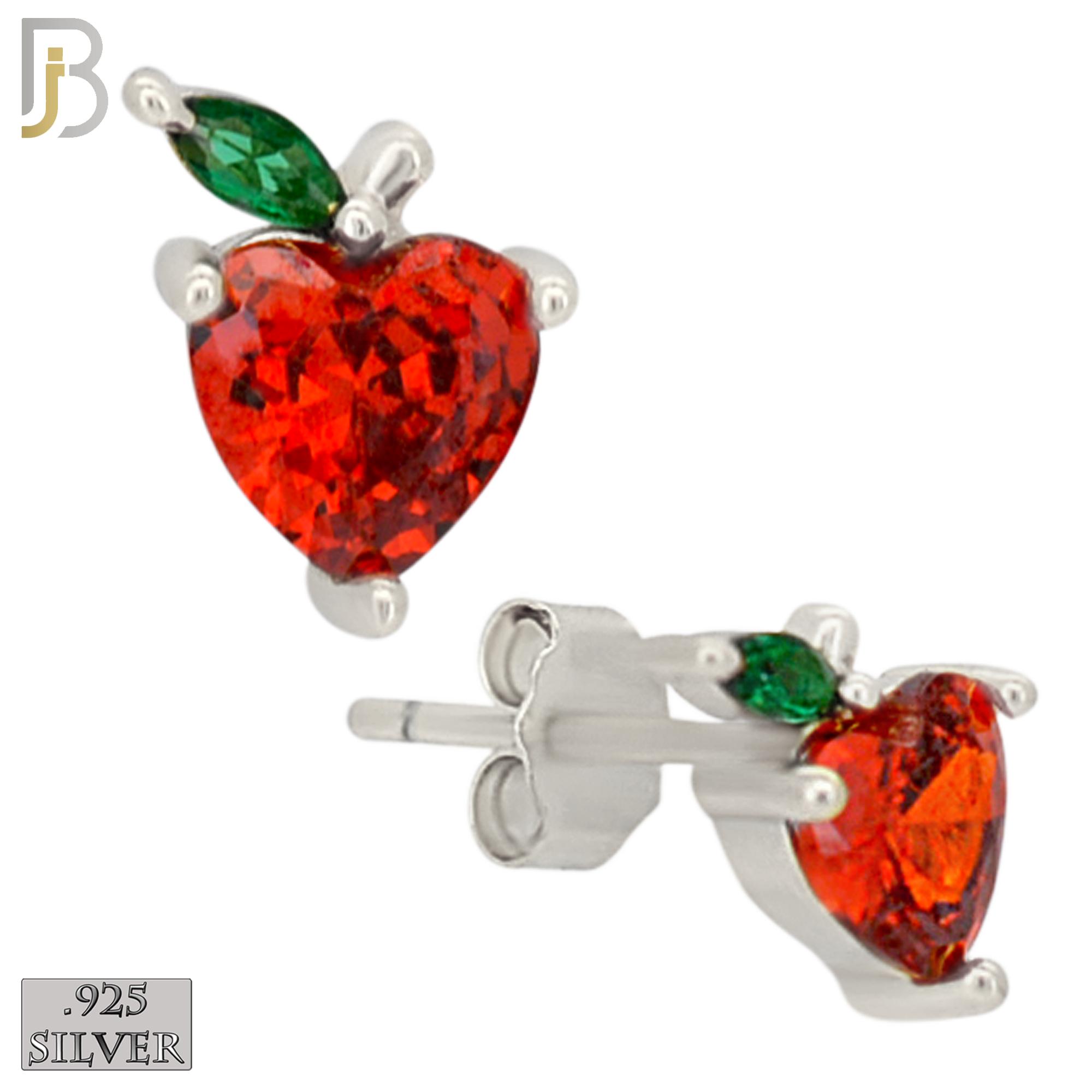 925-ES471 - 925 Sterling Silver Single Red Apple Fruit Push Back Stud Earring image 0