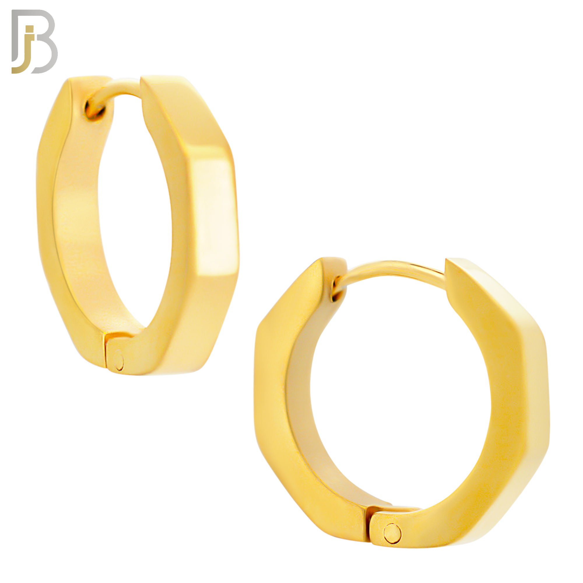 ES173 - 316L Stainless Steel Plain Huggies Hexagon Shape Round Inside Clip On - Gold Plated image