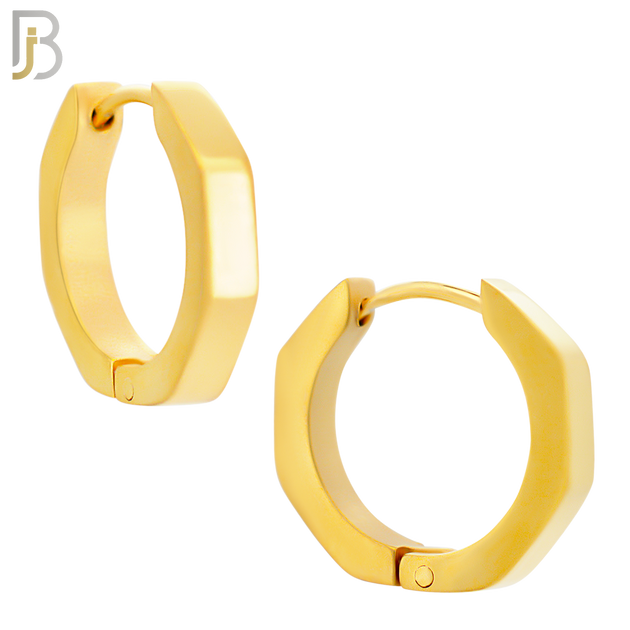ES173 - 316L Stainless Steel Plain Huggies Hexagon Shape Round Inside Clip On - Gold Plated image