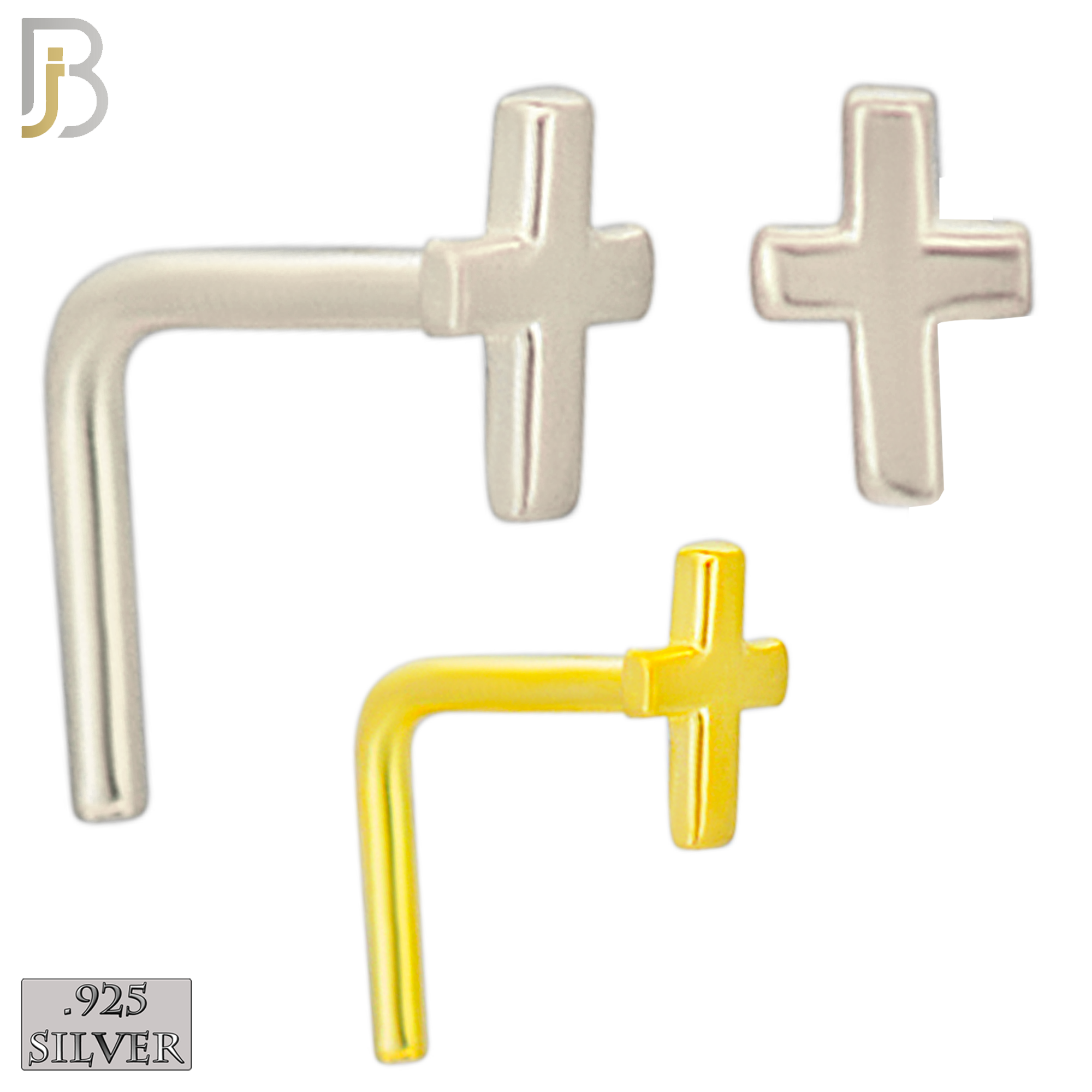 925-NR21LGS -  925 Sterling Silver Plain Flat Cross L Shape Nose Ring (Pack of 6) image 0