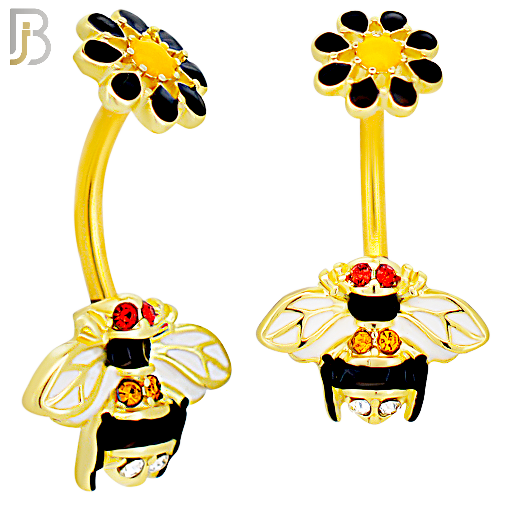 NB48 - 316L Stainless Steel Bee Design with Flower Tail Banana Belly Navel Ring image 2