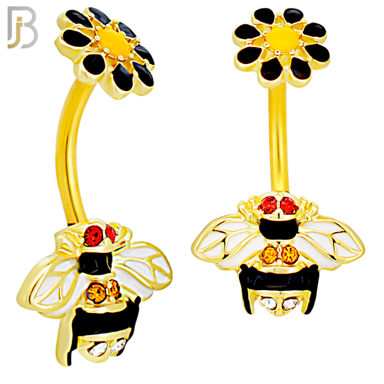 NB48 - 316L Stainless Steel Bee Design with Flower Tail Banana Belly Navel Ring image 2
