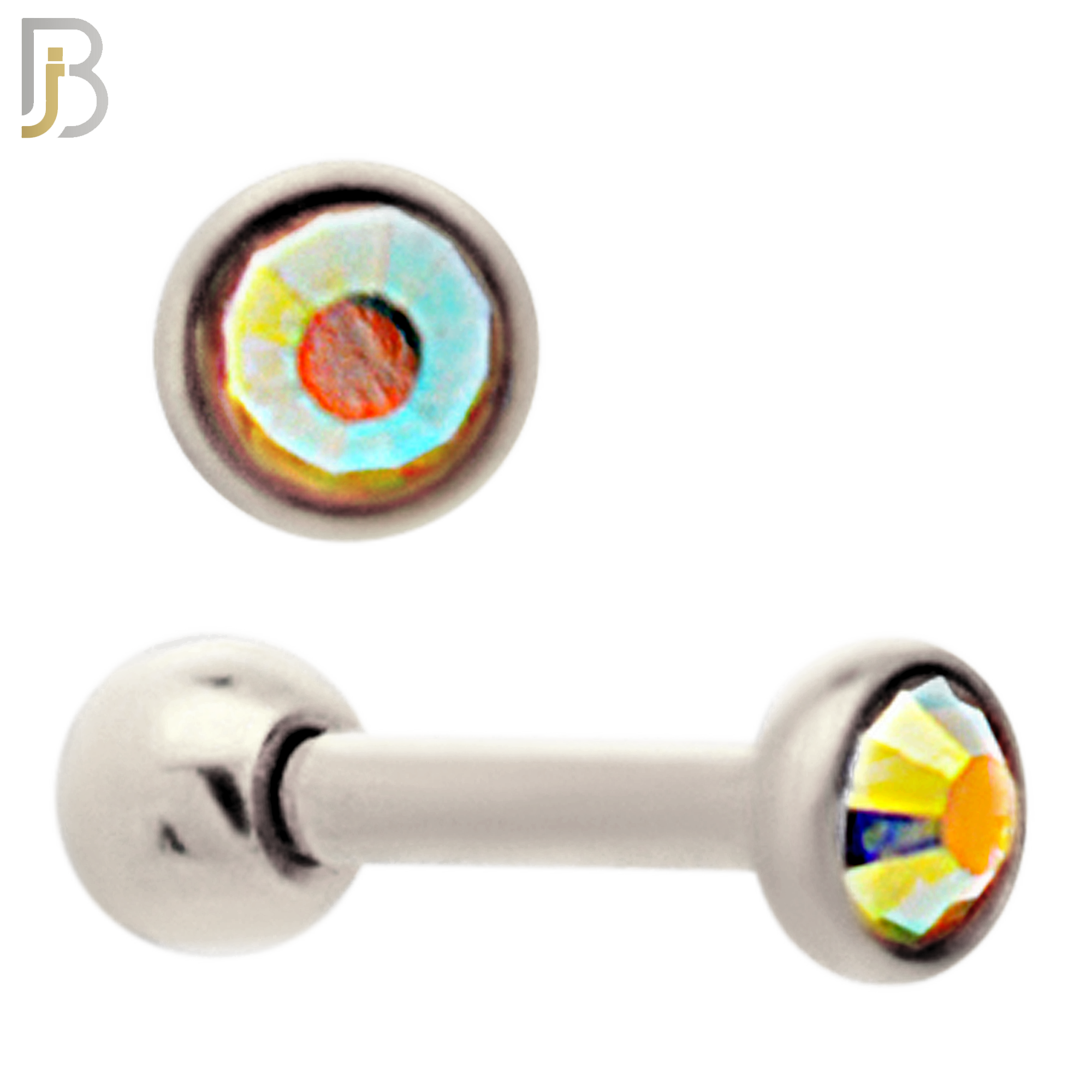 TB118SA - 316L Stainless Steel Bezel with AB Color CZ Tragus/Cartilage Barbell (PACK OF 6) image 1