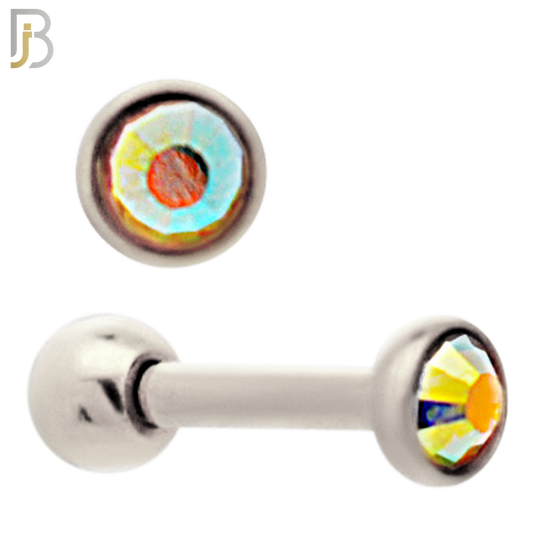 TB118SA - 316L Stainless Steel Bezel with AB Color CZ Tragus/Cartilage Barbell (PACK OF 6) image 1