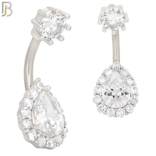 NB54 - 316L Stainless Steel Pear Shaped Zircon Banana Belly Ring image 1